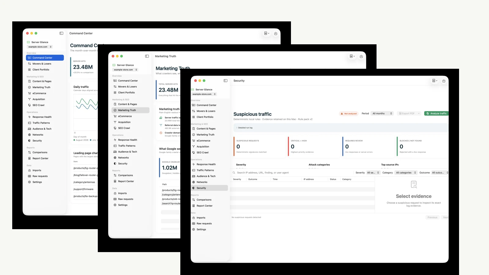 Montage of Server Glance app screens